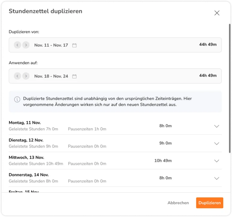 Duplicate timesheet as member 